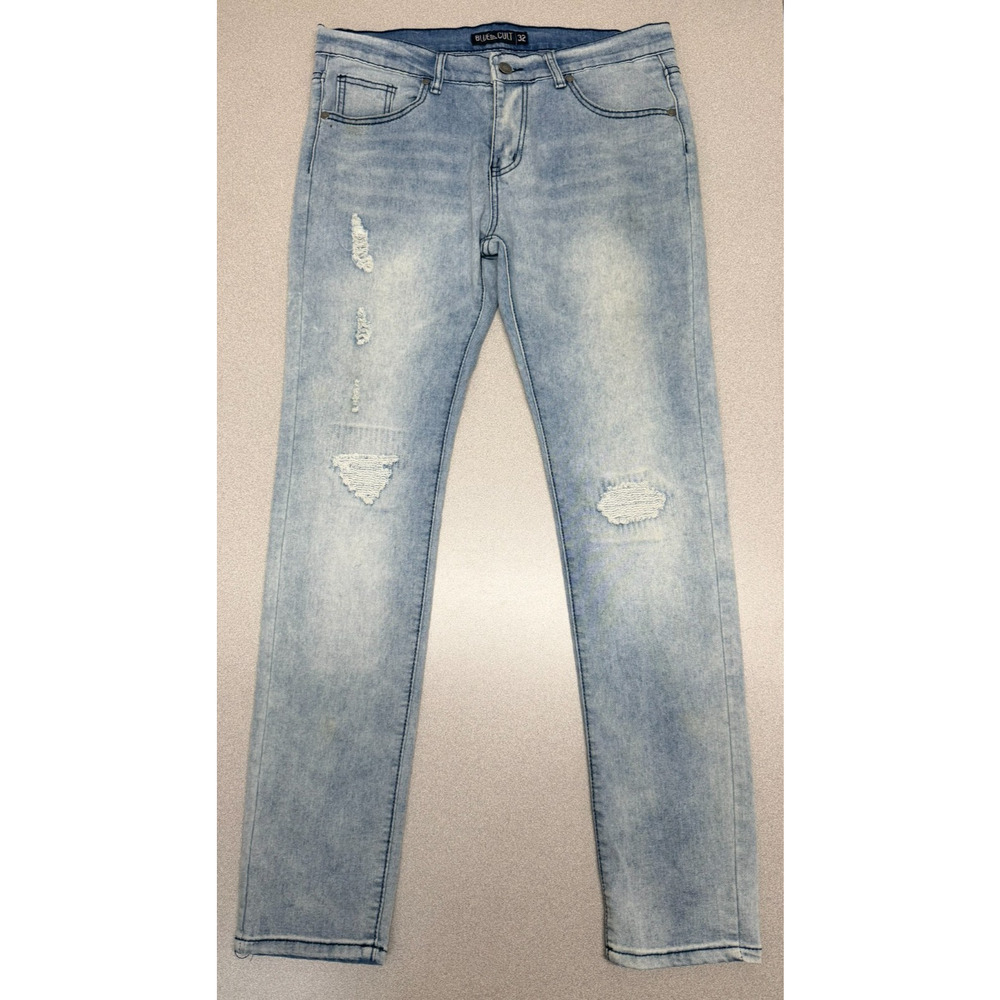 Blue Cult Mens Jeans Size 32 Distressed Light Wash Stretch Denim Buckle Casual